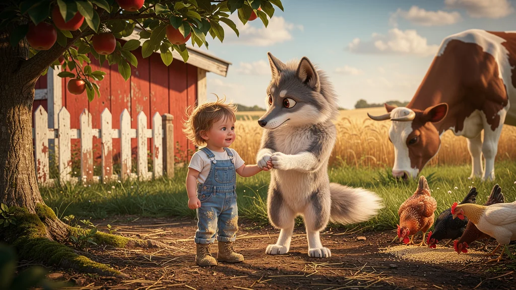 P'tit Loup et un tout-petit découvrent une ferme, moment de lecture et d’échange chaleureux